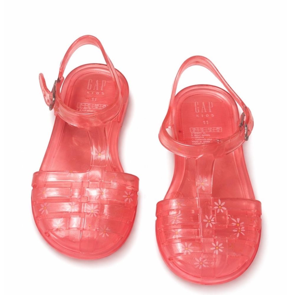 Gap Kids Pink Jelly Sandals Daisy Floral Fisherman Buckle Shoes Girls‎ Size 11